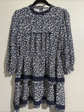 Chelsea & Violet Navy and White Floral Tiered Girls Dress